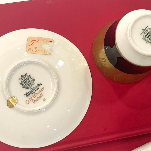 Echt Weimar Kobalt Gold Porzellan Teacup Saucer Made In German Democratic Republ - Picture 4 of 9